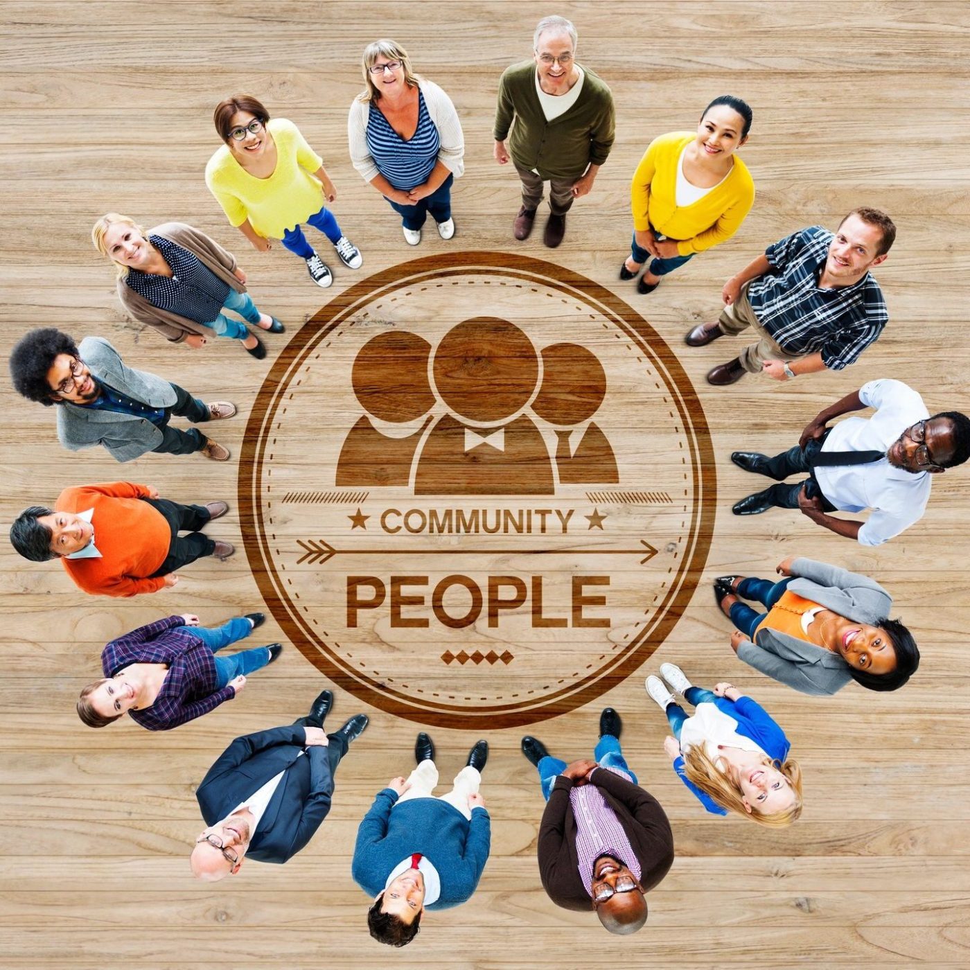 Community-first: people gathered around a shared table